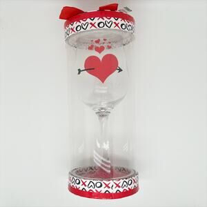 NEW Silver One Valentine's Collection Painted Red Heart 16 oz Wine Glass